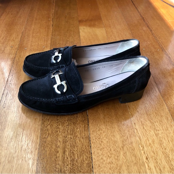 Salvatore Ferragamo black suede loafers with silver Gancini logo - Picture 3 of 10